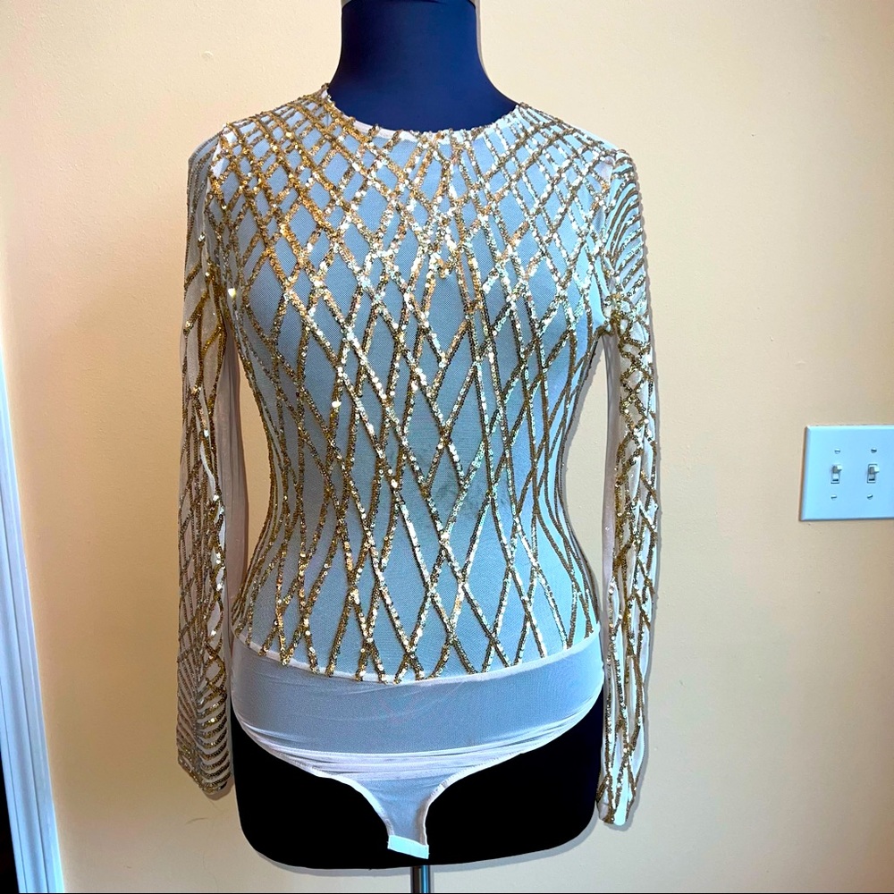 Carmin Sequin Infused Mesh Bodysuit Size 3X